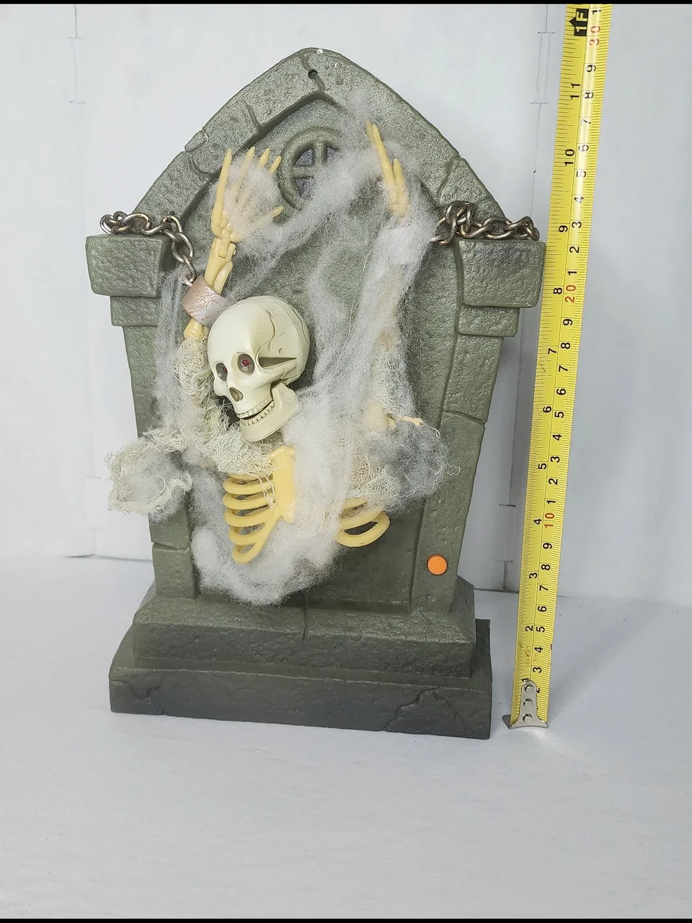Halloween Animated Tombstone Skeleton Motion Light Sound Prop Chained Web